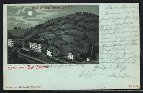 Mondschein-Lithographie Rigi-Klösterli, Blick auf Rigi-Staffel und Kulm