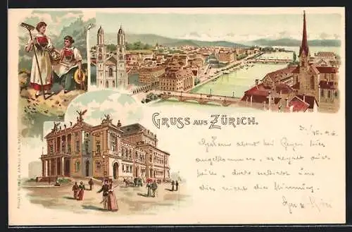 Lithographie Zürich, Totalansicht, Theater