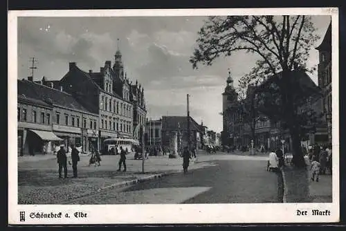 AK Schönebeck a. Elbe, Passanten am Markt