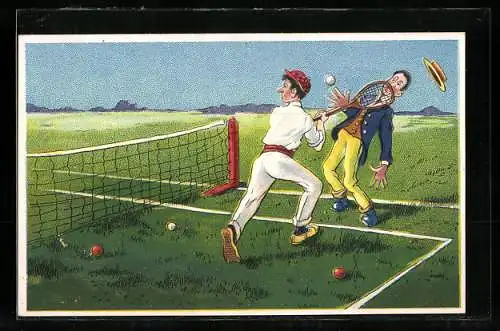 Künstler-AK Mann beim Tennisspiel