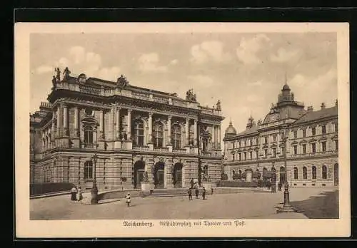 AK Reichenberg, Altstädterplatz mit Theater und Post