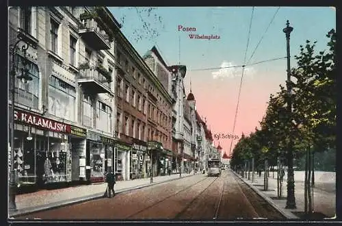 AK Posen / Poznan, Wilhelmplatz mit Strassenbahn