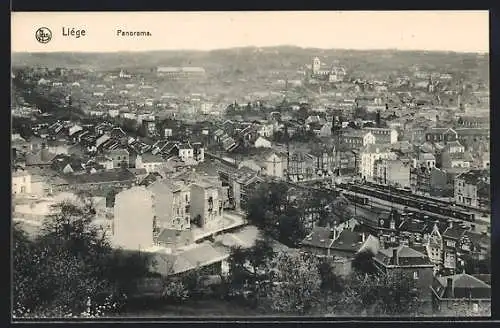 AK Liége, Panorama mit Bahnhof