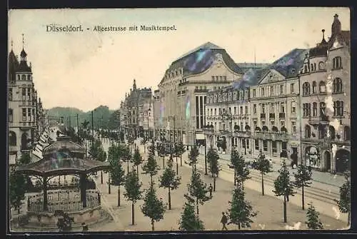 AK Düsseldorf, Alleestrasse mit Musiktempel und Strassenbahn