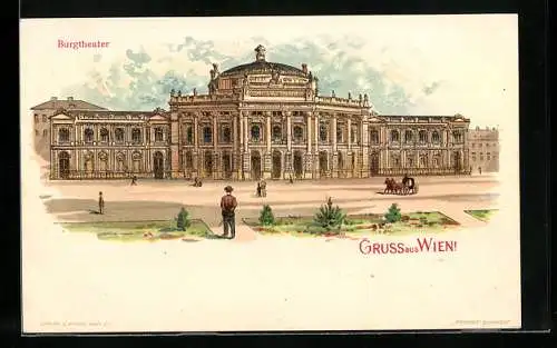 Lithographie Wien, Burgtheater von der Strasse gesehen