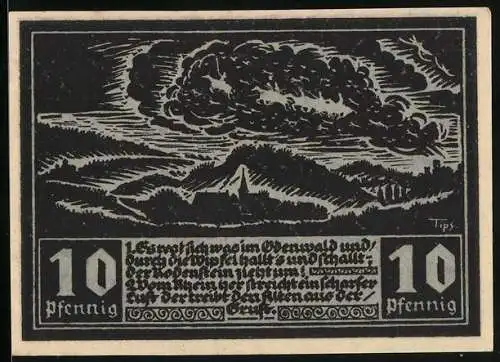 Notgeld Fränkisch-Crumbach /Hess. Odenwald 1921, 10 Pfennig, Reiter im Himmel