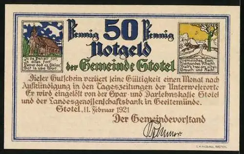 Notgeld Stotel 1921, 50 Pfennig, Kunigund schliesst den Liebesbund 1501