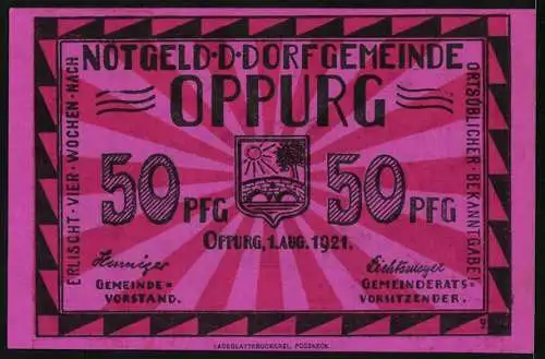 Notgeld Oppurg 1921, 50 Pfennig, Türkenhof aus dem 16. Jahrhundert