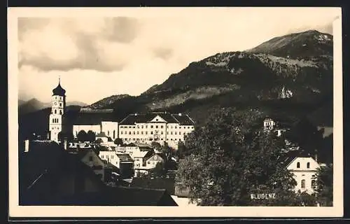 AK Bludenz, Teilansicht mit Kirche im Sonnenschein