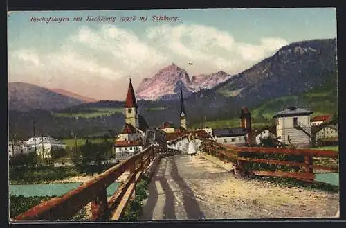 AK Bischofshofen, Strassenpartie mit Kirche und Hochkönig