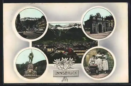 AK Innsbruck, Triumphpforte, Maria Theresien Strasse, Hofer Denkmal, Panorama