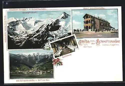 AK Schmittenhöhe, Hotel von innen u. aussen, Glockner Gruppe u. See