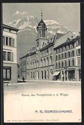 AK Glarus, das Postgebäude u. d. Wiggis