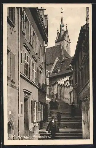 AK Basel, Totengasse mit Blick zum Turm der Peterskirche