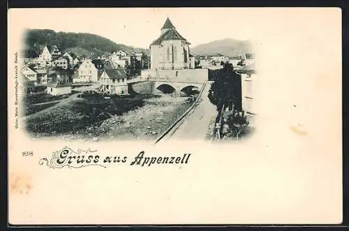 AK Appenzell, Ortsansicht mit Blick auf die Abside der Kirche