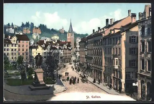 AK St. Gallen, Strassenpartie aus der Vogelschau