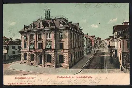 AK Romanshorn, Postgebäude und Bahnhofstrasse
