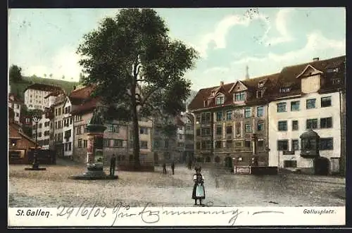 AK St. Gallen, Gallusplatz mit Litfasssäule