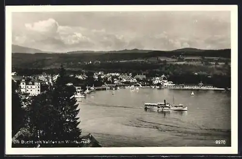 AK Velden am Wörthersee, Die Bucht mit Dampfer