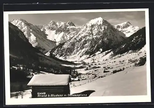 AK Brand b. Bludenz, Panorama mit Schesaplana im Schnee