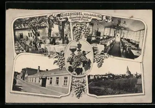 AK Giesshübl /N.-Oe., Gemeinde Gasthof Heinrich Frank, Gastraum, Terrasse mit Besuchern