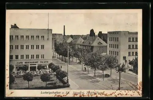 AK Ludwigshafen a. Rh., Bürgerm. Krafft-Platz mit Café-Restaurant Palatia