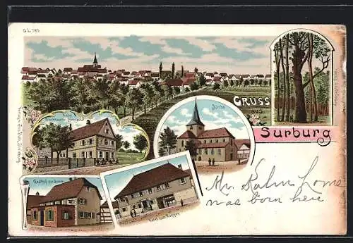 Lithographie Surburg, Hotel & Bierbrauerei Singer, Gasthof zur Sonne, Hotel zum Rappen