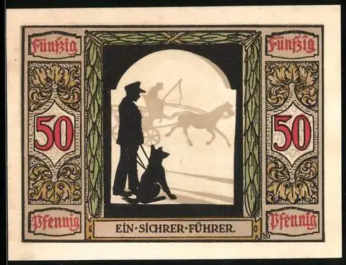 Notgeld Oldenburg 1921, 50 Pfennig, Deutscher Führhund für Kriegsblinde