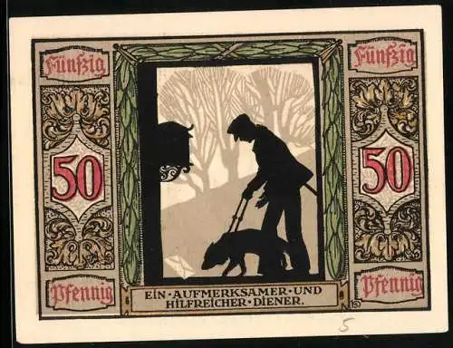 Notgeld Oldenburg 1921, 50 Pfennig, Blinde Soldaten mit Führhunden