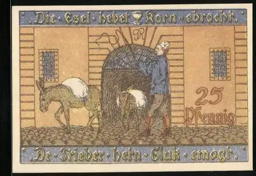 Notgeld Osterode a. H. 1922, 25 Pfennig, Rose und Bauer mit Packeseln