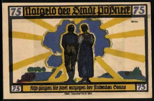 Notgeld Pössneck 1921, 75 Pfennig, Goethe: Hermann und Dorothea, Also gingen die zwei entgegen ..., Kirchenpartie