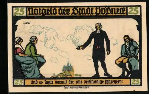 Notgeld Pössneck 1921, 25 Pfennig, Goethe: Hermann und Dorothea, Der Pfarrer spricht, Giebelhäuser