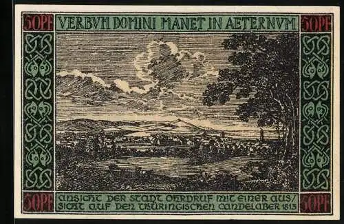 Notgeld Ohrdruf 1921, 50 Pfennig, Aussicht auf die Stadt, 1813