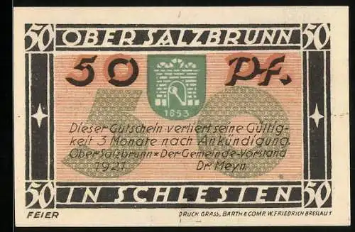 Notgeld Bad Salzbrunn i. Schl. 1921, 50 Pfennig, Partie an der Burg