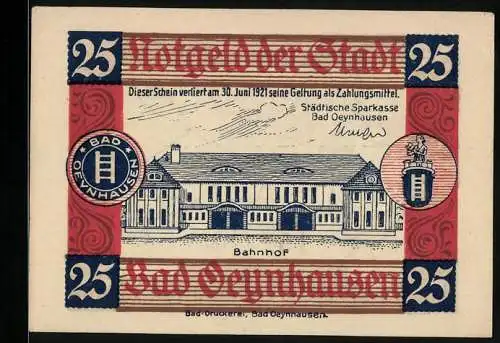 Notgeld Bad Oeynhausen 1921, 25 Pfennig, Bahnhof