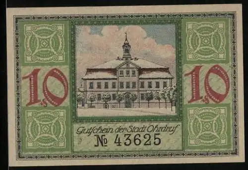 Notgeld Ohrdruf 1921, 50 Pfennig, Rathaus im Schnee