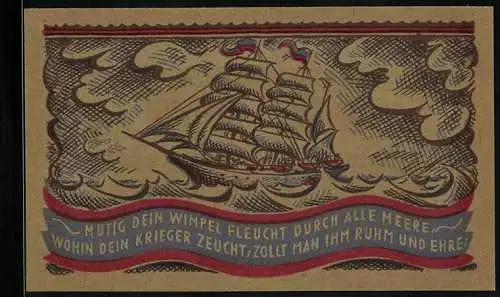 Notgeld Oldenburg 1921, 50 Pfennig, Segelschiff auf hoher See