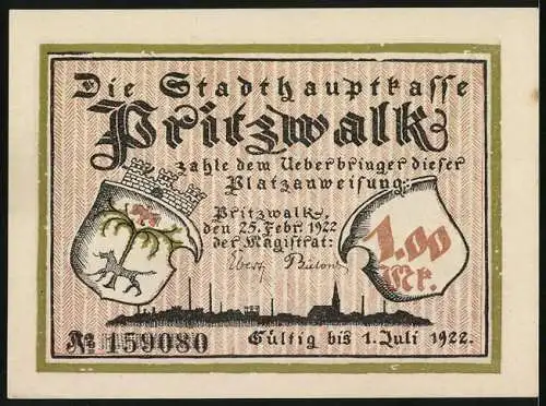 Notgeld Pritzwalk 1922, 1 Mark, Der Dieb bedroht die Frau