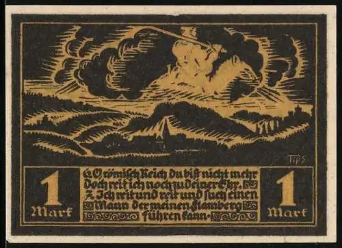 Notgeld Fränkisch-Crumbach 1921, 1 Mark, Ruine Rodenstein, Kirche, Wolkenritter