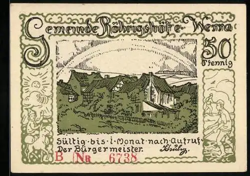 Notgeld Röhrigshof / Werra, 50 Pfennig, Ortsansicht, Nippa Mühle