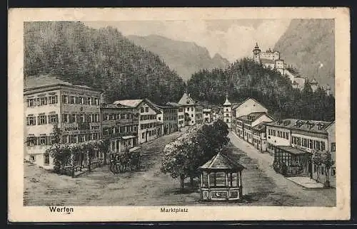 Künstler-AK Werfen, Marktplatz, Gasthof zur Post, Gasthaus