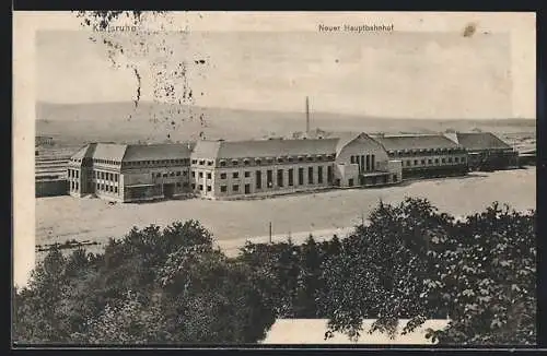 AK Karlsruhe, Neuer Hauptbahnhof aus der Vogelschau