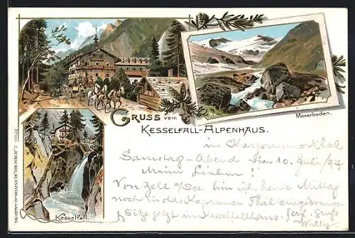 Lithographie Kaprun, Gasthof Kesselfall-Alpenhaus, Partie auf dem Moserboden