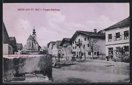 AK St. Veit i. Pongau, Heilanstalt Grafenhof und Strassenpartie