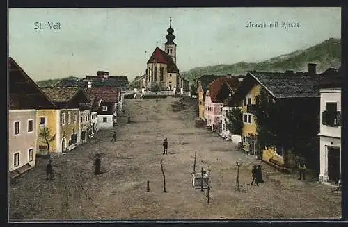 AK St. Veit im Pongau, Strassenansicht mit Kirche