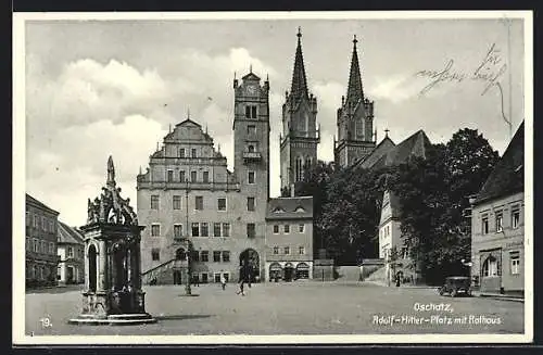 AK Oschatz, Neumarkt mit Rathaus