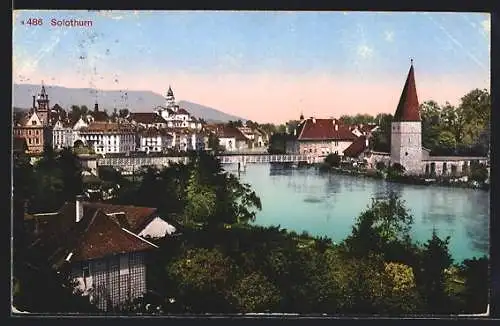 AK Solothurn, Ortspartie am Wasser mit Brücke