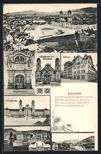 AK Einsiedeln, Stiftskirche, Rathaus, Gnadenkapelle, Totalansicht