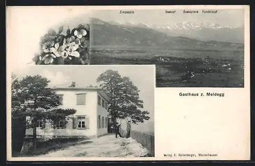 AK Walzenhausen, Gasthaus z. Meldegg, Bergpanorama mit Zimpaspitz, Seekopf, Scesaplana und Fundelkopf