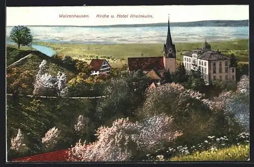 AK Walzenhausen, Kirche und Hotel Rheinkulm